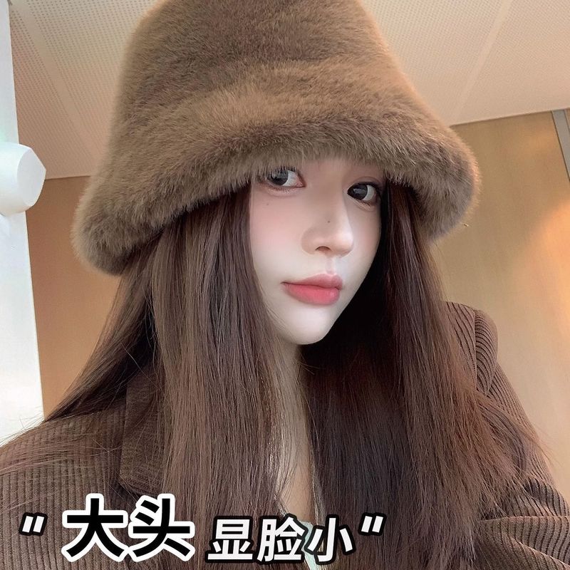 毛绒渔夫帽子女秋冬新款大头围韩版百搭保暖冬天防寒护耳水桶盆帽|undefined