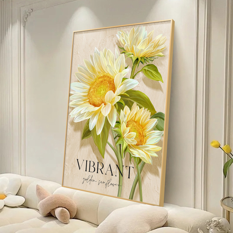 Girasoles de viento crema sala de estar pintura decorativa floral textura sofá fondo pared pintura de piso puerta de entrada mural