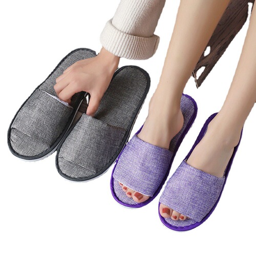 Disposable slippers, guest slippers, linen summer indoor non-slip thick-soled travel slippers for homestays and hotels, 10 pairs