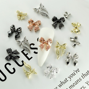 Vintage Bow Nail Jewelry Three-dimensional Gold and Silver Bow Tie Ribbon Metal Alloy Bow Nail Decoration
