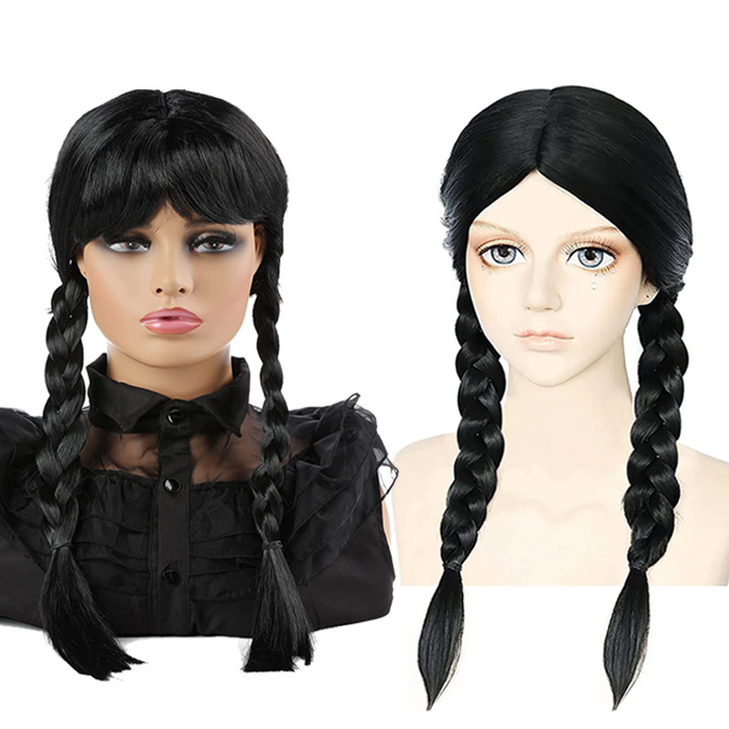 Wednesday Adams Family Wig Anime cosplay Black Double Ponytail Twist Braid Wig Wednesday Adams Family Wig Anime cosplay Black Double Ponytail Twist Braid Wig