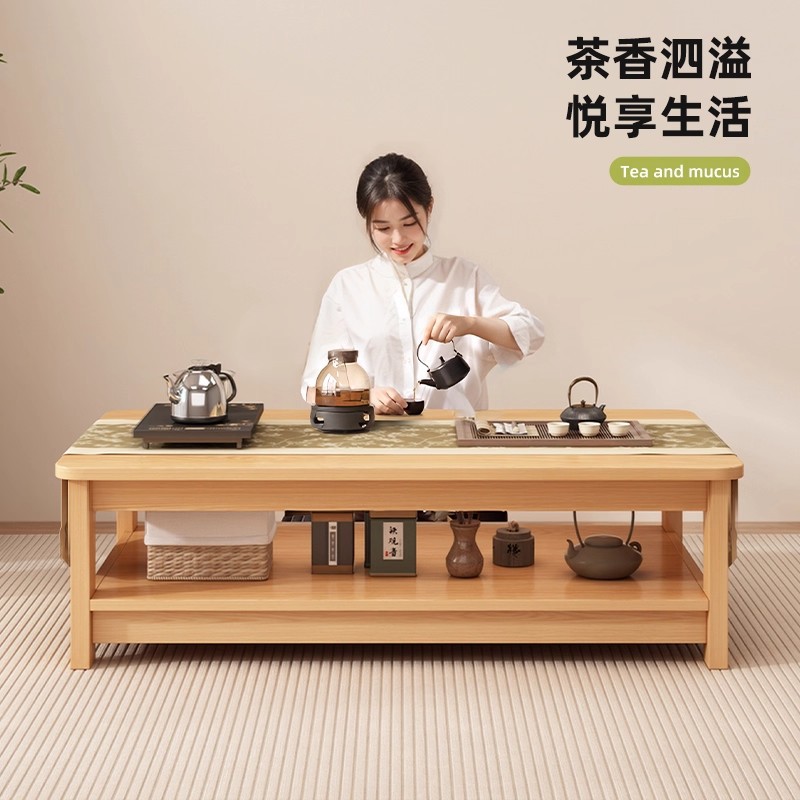 Mesa de té sala de estar doméstica pequeña mesa de casa 2025 nuevo estilo de madera puede moverse cuadrado balcón simple mesa de té