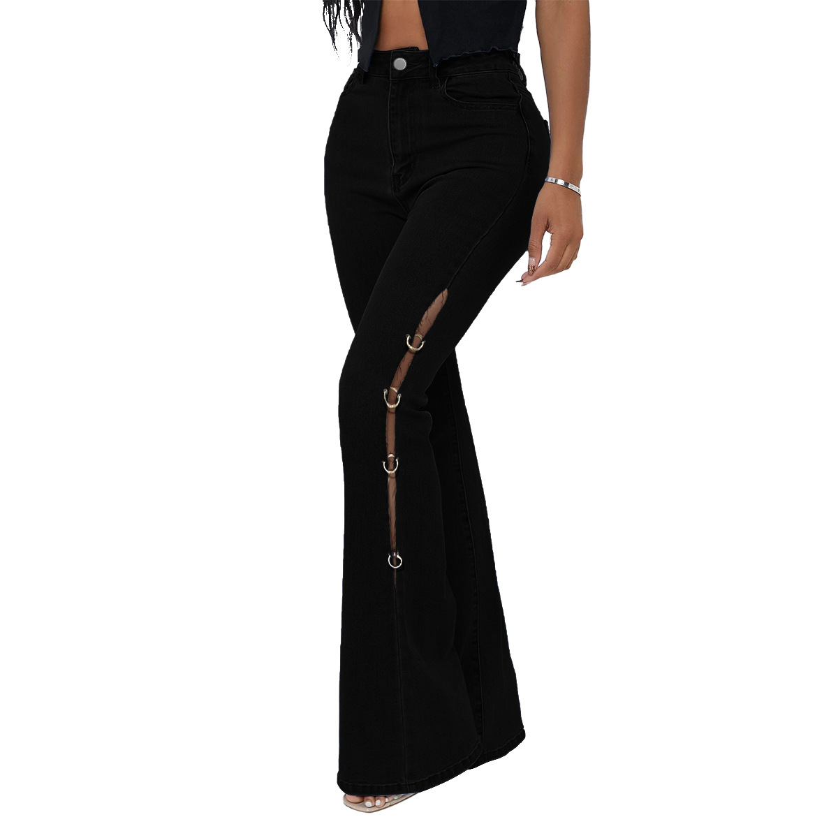 metal ring decorative ripped jeans nihaostyles clothing wholesale NSWL85329