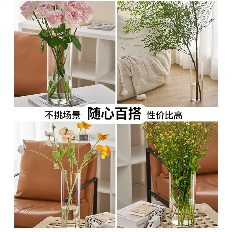 Gran vasos de flores largos grandes gruesas claras rectas flores de bambú rica botella de vidrio de agua de cultivo de agua de bambú imitación