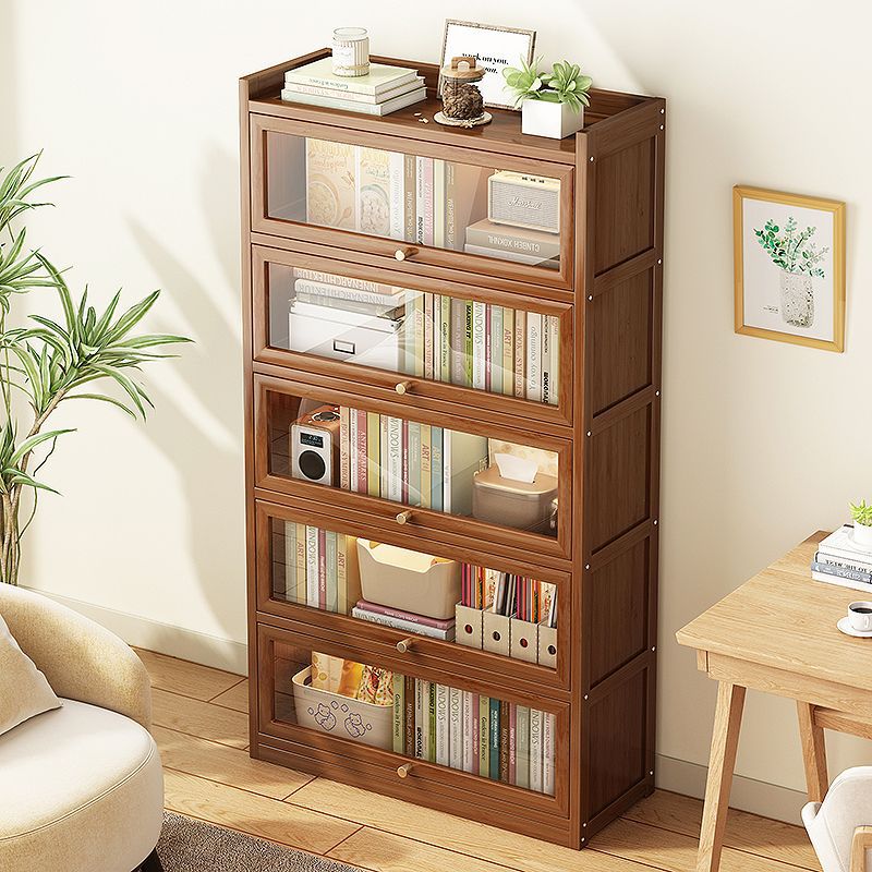 Dust-Proof Bookshelf Floor-Standing Home Living Room Display Cabinet with Door Storage Shelf Storage Cabinet Bookcase Integrated Against the Wall