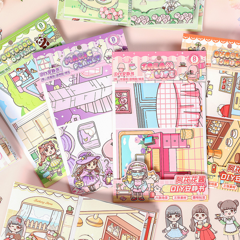 Una salsa de flores Hua DIY libro silencioso libro de juguete de descompresión para niños DIY producto semiacabado material de aderezo Doudou libro de pegatinas