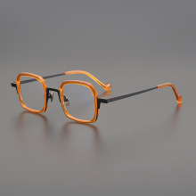 日本小众复古方形超轻板材眼镜框架男女款潮流纯钛可配近视防蓝光