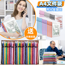 学生用大容量透明文件袋带标签A4拉链式文件袋办公试卷科目分类袋