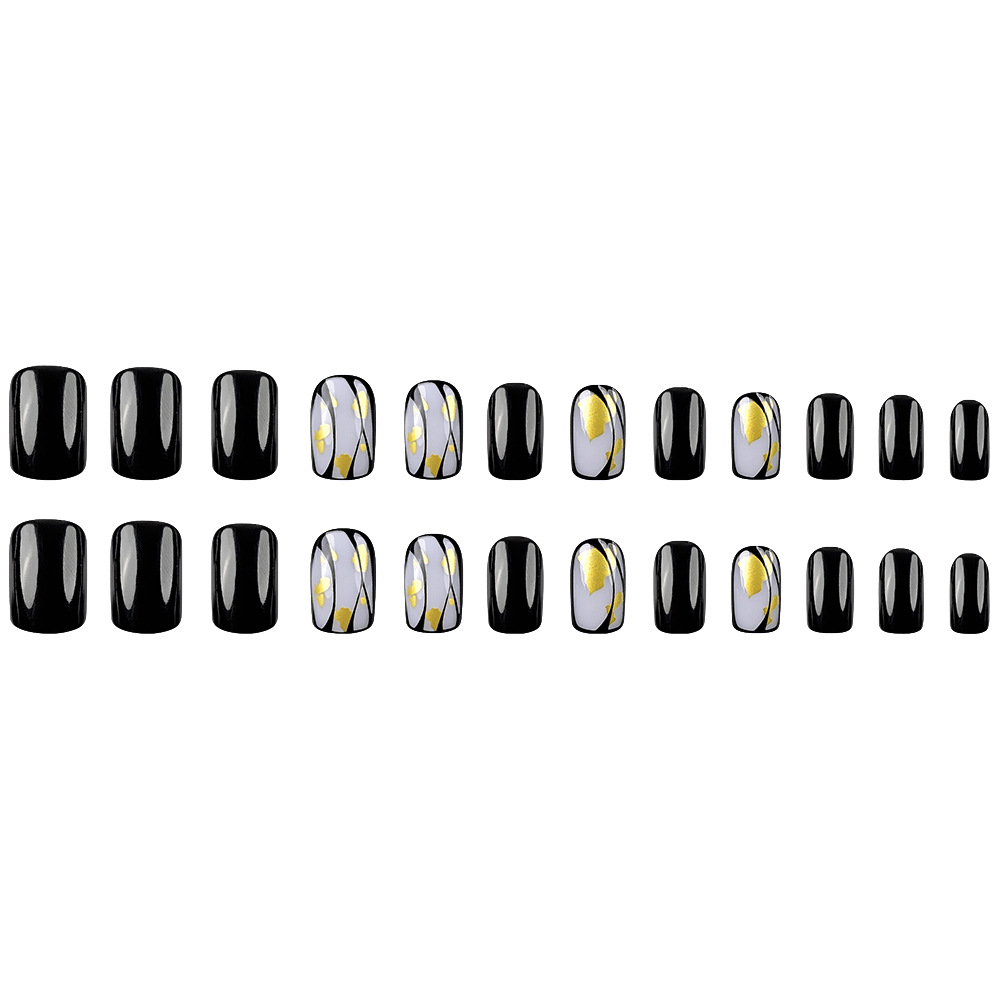 Ventas transfronterizas calientes de estilo de vestir de estilo europeo de manicura de lámina de oro parches de uñas negras para vestir una sensación de alto nivel de otoño