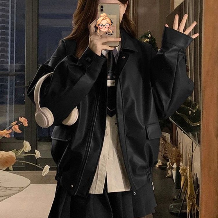 棕色皮衣外套女2025秋冬季新款小个子港风复古美式夹克美拉德机车|undefined