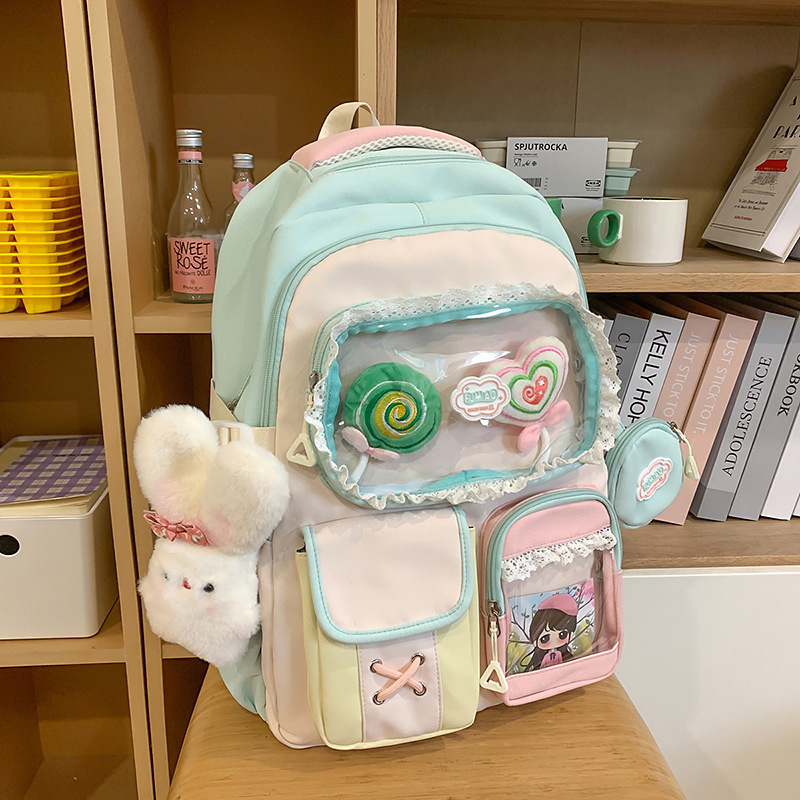 ドーパミン高価値痛バッグカレッジスタイル中学生バックパックバレエスタイルレースガールハートバックパック|undefined