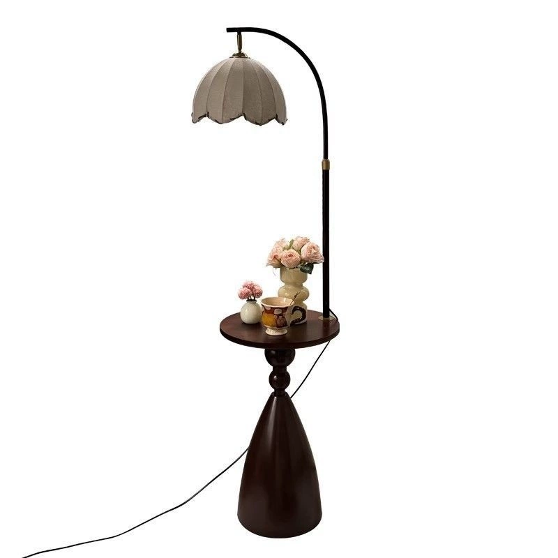 Floor Lamp with Integrated Side Table, Medieval Style, Three-Color Dimming / Remote