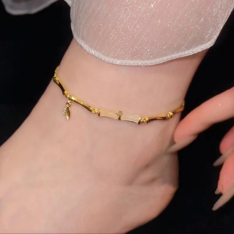 Tiktok Trending Golden Bamboo Anklet, Prosperity and Growth, Bamboo Foot Jewelry, Chinese Style, New Chinese Style, Niche Jewelry Wholesale