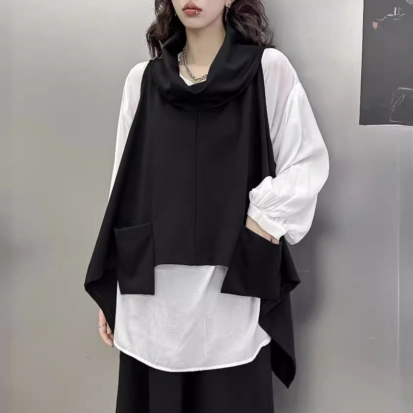Estilo japonés estilo oscuro chaleco irregular para mujeres 2023 primavera y otoño suelta interior manga larga Camiseta casual traje de dos piezas