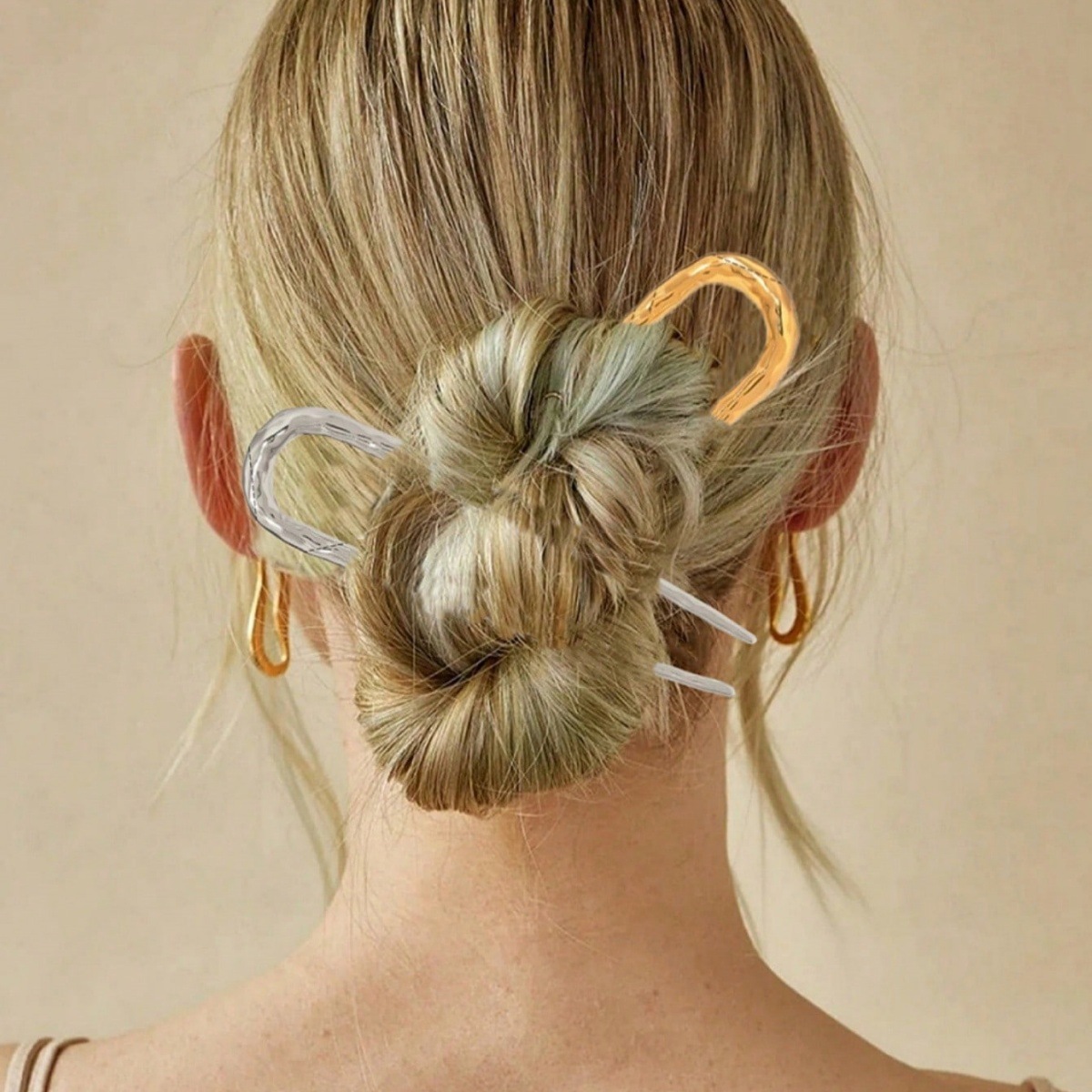 Clásico europeo y americano de alto nivel 18k pinzas de cabello de metal simple en forma de U, pinzas de cabello de tendencia líquida, pinzas de joyería