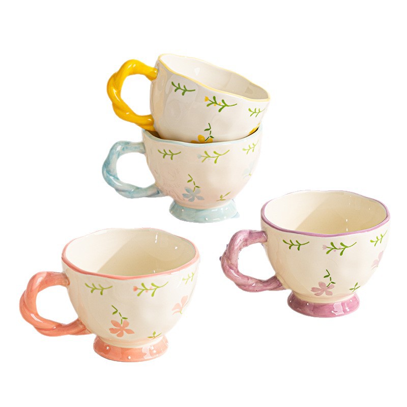 Estilo pastoral japonés, ligero y lujoso, bajo vidriado, fresco y lindo, taza de cerámica de alto valor, taza de café, taza de desayuno