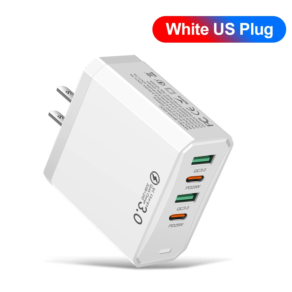 Четырёхвходовое зарядное 2USB+2PD для мобильных, суммарно 100W, для планшета, европейский/американский/британский стандарт, супербыстрая зарядка