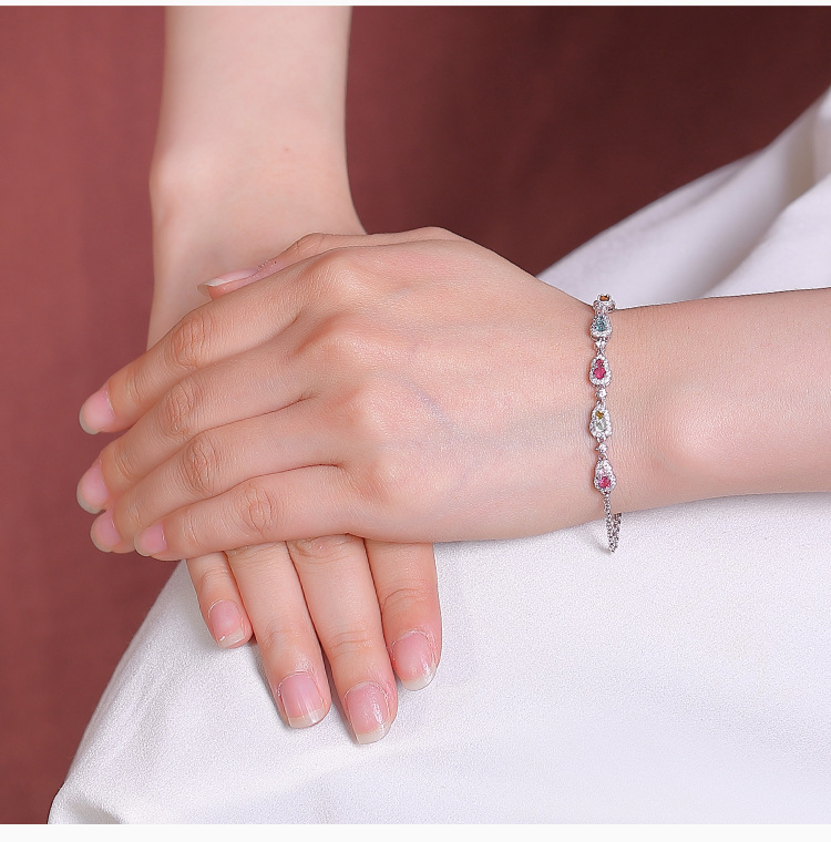 Vòng tay nữ bạc S925 mạ vàng hồng đính tourmaline nhiều màu phong cách Trung Quốc — Mẫu bạc (màu tourmaline là ngẫu nhiên) chi tiết 5