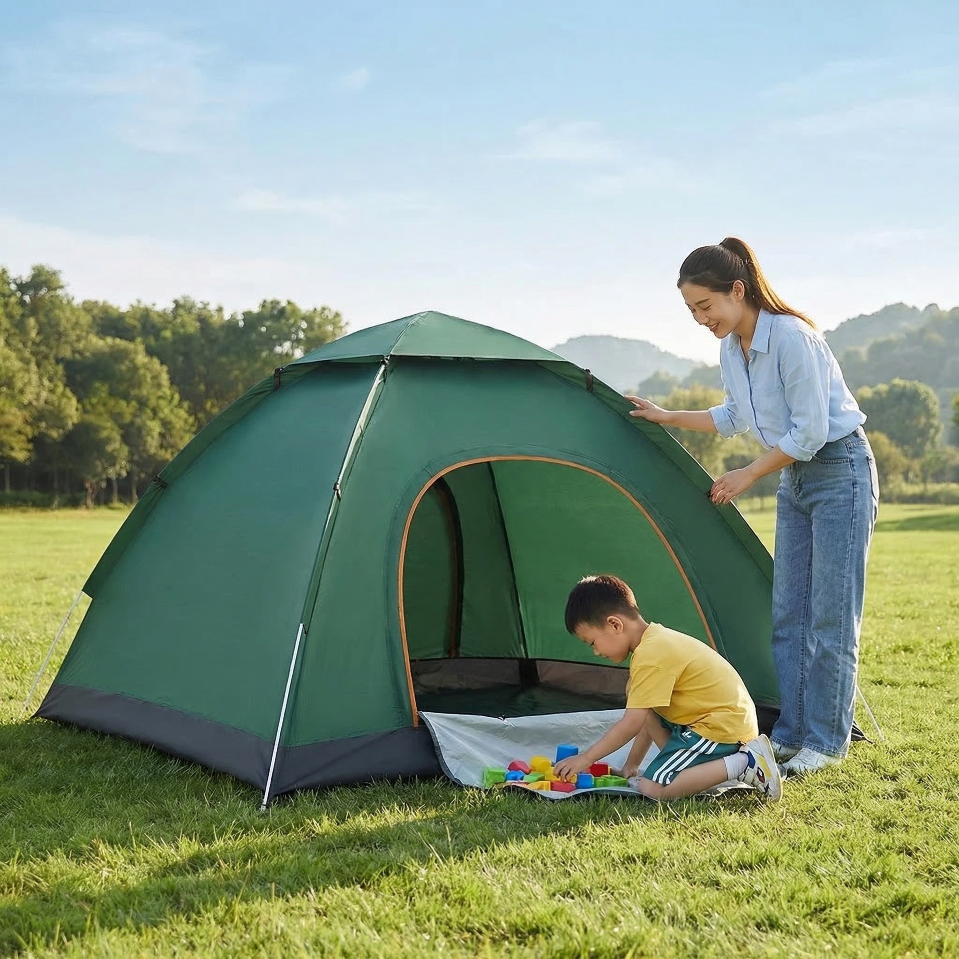 One-Second Quick-Open Tent, No Need for Setup, Sun Protection, Rainproof, Heat Insulation, 1-4 Person Camping Portable Folding Beach Tent