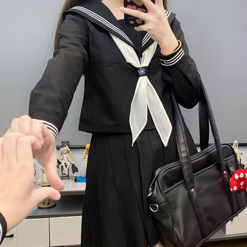 Jk制服ベースモデル改良白三本セーラー服合集長袖海軍襟学院風日系スーツ|undefined