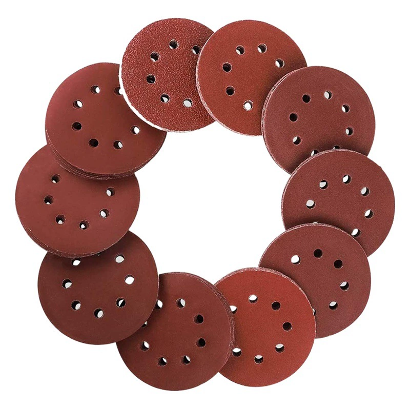 Трансграничные взрывчатые изделия 5 дюймов 8 лунок флокированная наждачная бумага красный песок оксид алюминия 125 мм