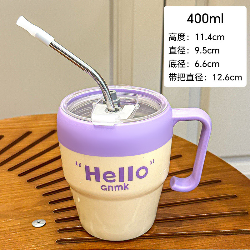 Taza de vidrio de pajita simple y de alto valor con mango