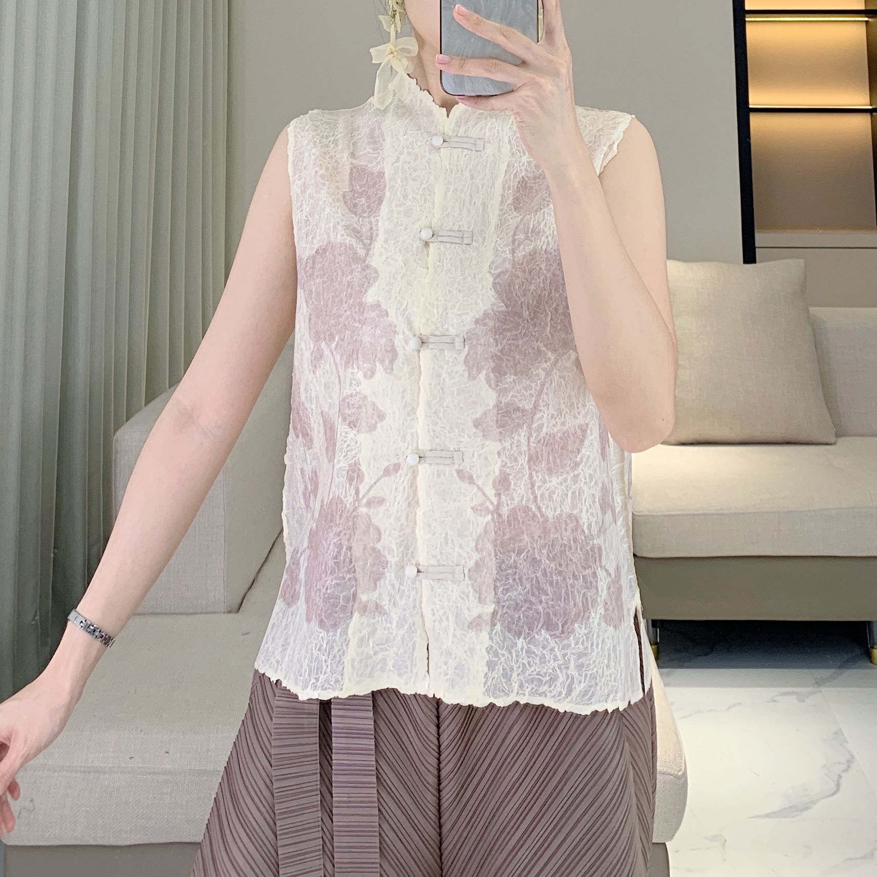 New Chinese Style Elegant and Light Vest for Women, Casual Classical Chinese Style Buttoned Printed Shirt, Elegant and Fashionable Top