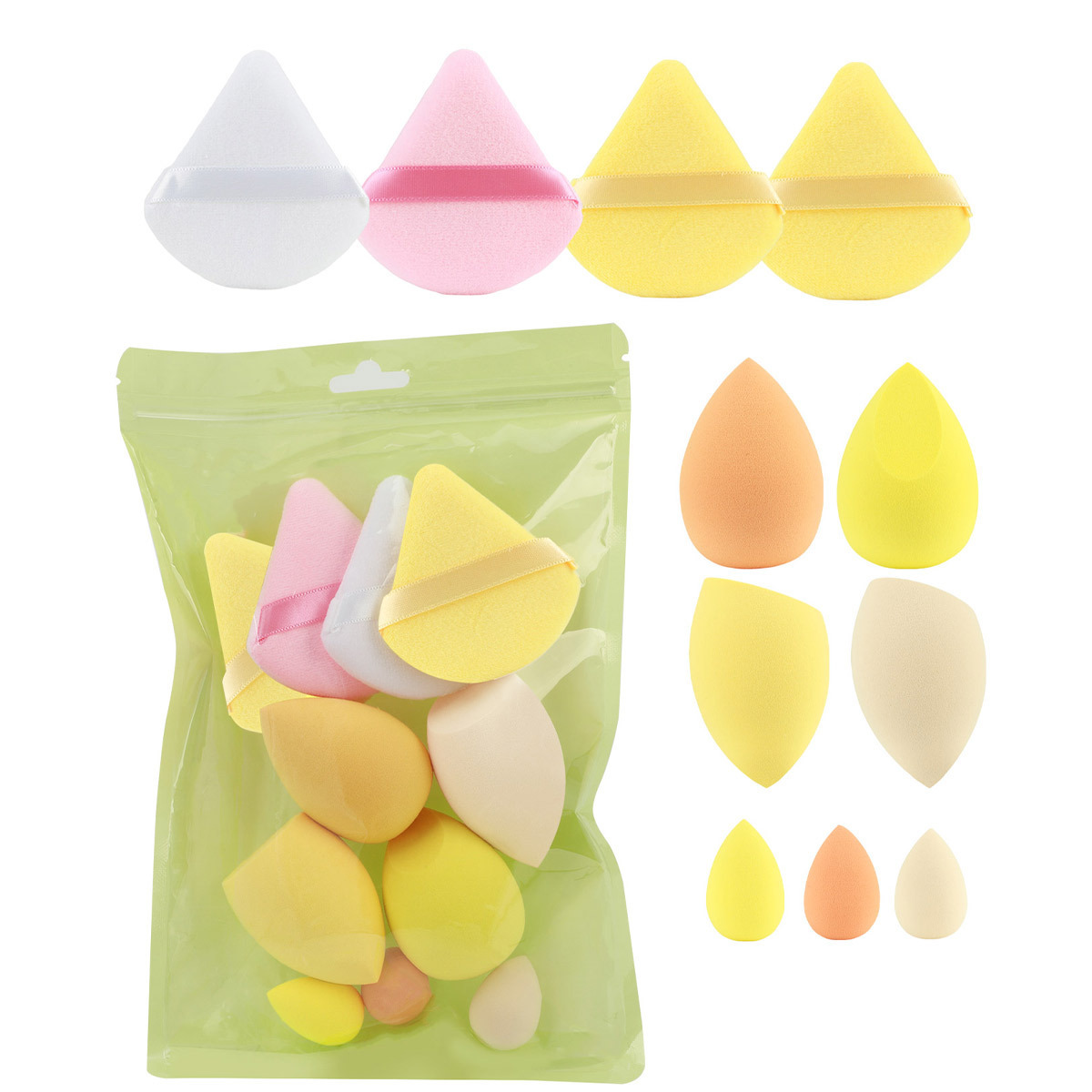 Huevos de maquillaje de macarrón transfronterizos 11 piezas de polvo conjunto de polvo de maquillaje húmedo no comer polvo esponja de maquillaje huevo de maquillaje de color