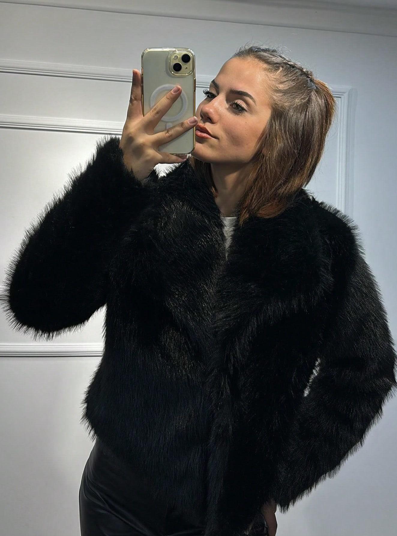 1743g Weight Faux Fur Coat Outerwear Type Long Sleeve Sleeve Length Polyester Fabric Type Regular Top Length Coat Tops Type Daily Occasion Turndown Neckline Loose Fit Type Solid Color Pattern Winter, Spring, Autumn Season Women's Gender Elegant Style Wine Red Color Women's Elegant Solid Color Coat Faux Fur Coat 14