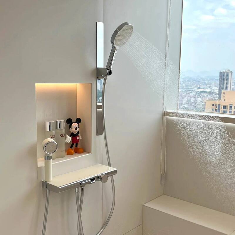 New Model Cross-Border Electroplated Silver Topless Shower Set with Digital Display, Pressure-Boosting Hot and Cold Showerhead, Wall-Mounted