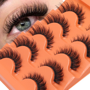 Cross-Border 5 Pairs of European and American 3D Fluffy Cat-Eye False Eyelashes Soft and Curled Whole Eyelashes Factory Ready Wholesale