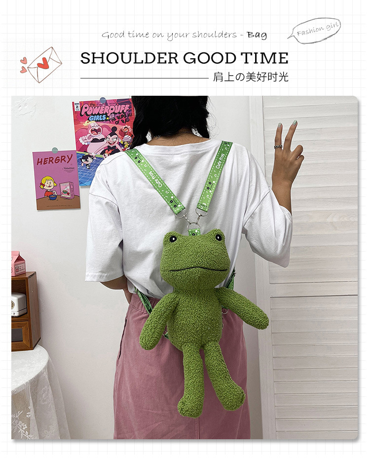 2021 Autumn New stylish and cute green frog single-shoulder crossbody bag wallet plush toy birthday gift for girls undefined