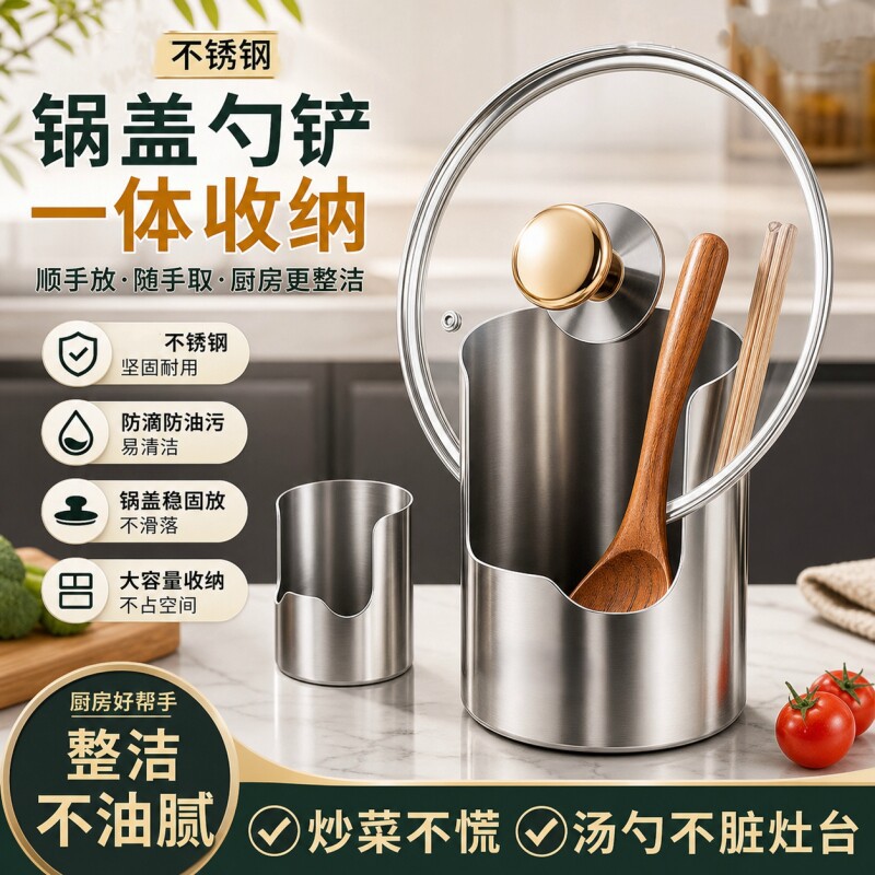 Stainless steel pot lid rack, thickened spoon and spatula holder, kitchen storage rack, cutting board stand, vertical storage rack