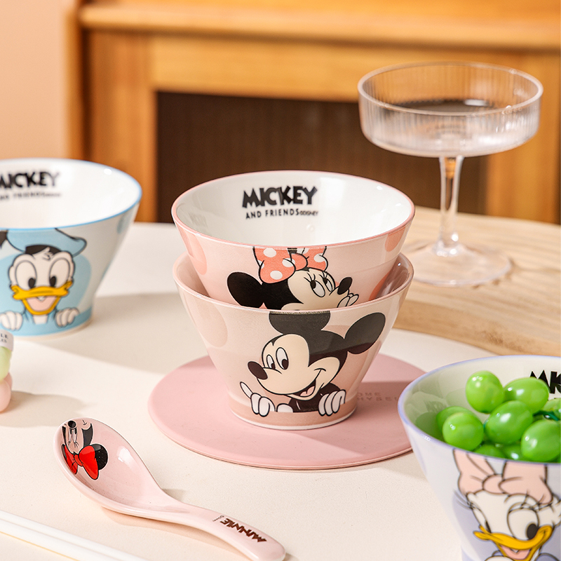 Mickey, Minnie, Donald Duck, Daisy New Conical Bowl, Glaze-Colored Tableware, Special Rice Bowl, High-Footed Ceramic Bowl