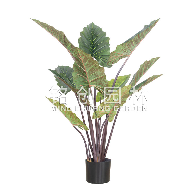 Estilo moderno decorativo planta verde bonsai al por mayor simulación Arco Iris Taro bonsai gran interior planta verde árbol artificial adornos