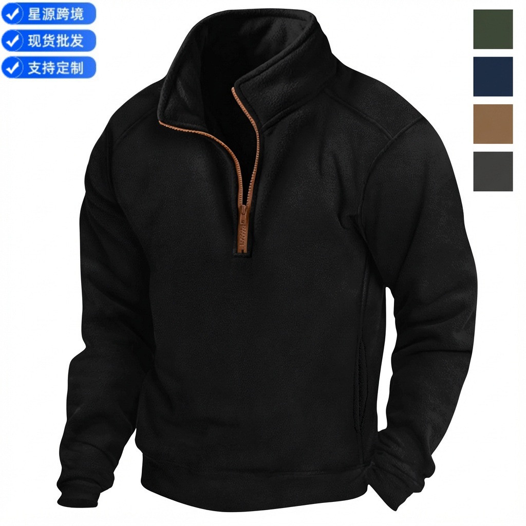 Foreign trade cross-border men's new stand collar half zipper long sleeve tactical sweater pullover sports training long sleeve Polo shirt