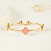 Fashionable adjustable sophisticated bracelet stainless steel, four-leaf clover, 750 sample gold, light luxury style