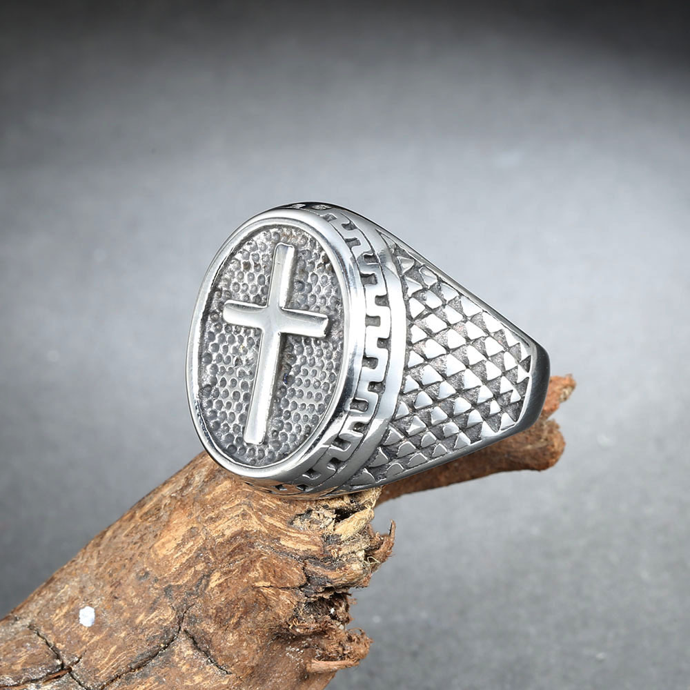 Men'S Gender Hip-Hop Cross Titanium Steel Plating 18K Gold Plated Men'S Rings Men Signet Rings