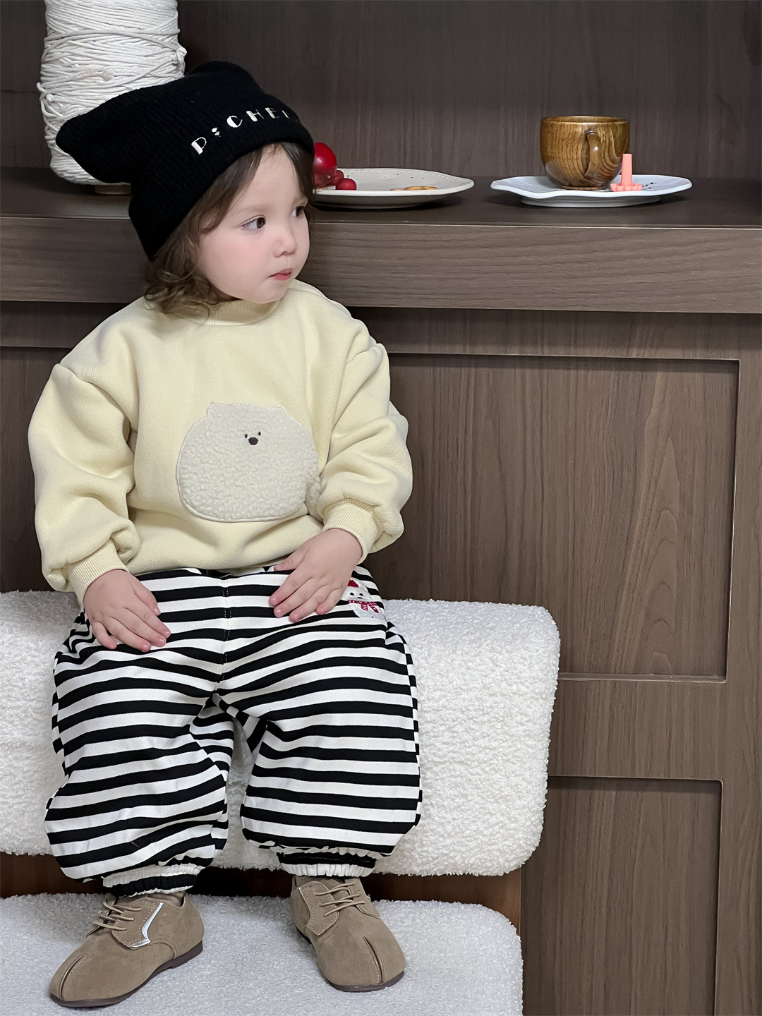 Invierno de niños engrosado suéter set de invierno de niñas ropa infantil coreana ropa de bebé calentamiento de lana suéter ropa infantil