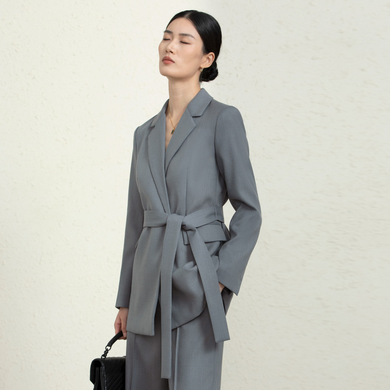 Th Theorist Belt Lapel Long Sleeve Commuting Elegant Slim Wool Women's Blazer Suit Pants Suit Formal Wear