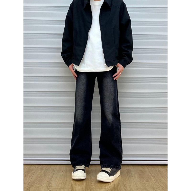 Bajia ブーツカット ブラック ウォッシュ ストレート ブーツカット ジーンズ アメリカン レトロ オールマッチ カジュアル レッグレングス パンツ|undefined