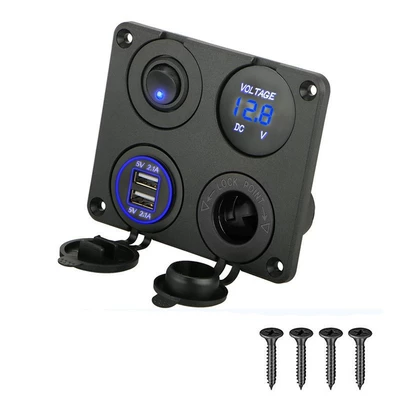 Avtomobil və Yaxta Dörd Dəlikli Panel İkiqat USB, Siqaret Yandırıcı, Voltmetr