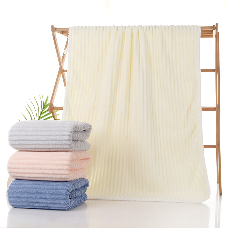 10A Antibacterial Candy Striped Coral Fleece Absorbent Bath Towel with Ribbed Edge, Wholesale Custom Coral Fleece Bath Towel