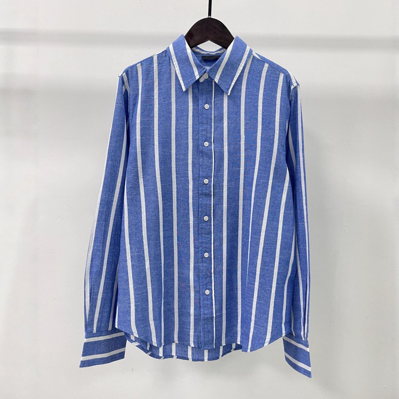 Women's 25 New Rl Pony Embroidered Blue and White Stripesd Linen Shirt Thin Casual Long-Sleeved Sun Protection Shirt Cardigan Women's 25 New Rl Pony Embroidered Blue and White Stripesd Linen Shirt Thin Casual Long-Sleeved Sun Protection Shirt Cardigan