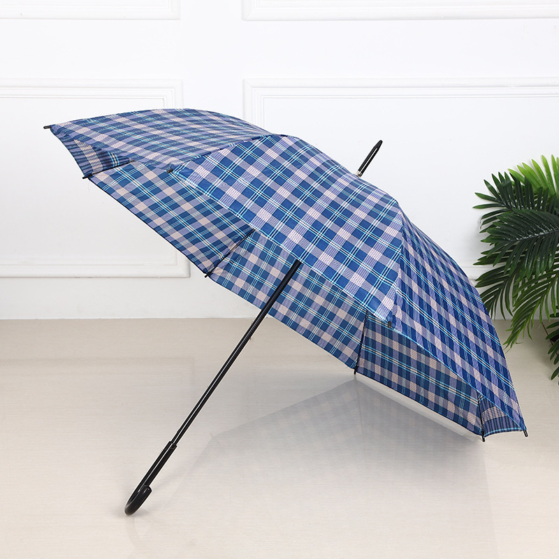 Classic Straight Handle Plaid Umbrella Business Striped Long Handle Sunny Umbrella Curved Handle Automatic Umbrella Manufacturer Ready Stock Wholesale