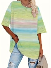 E 61602 Gradient Print Loose T-shirt ����ӡ��Ůװ