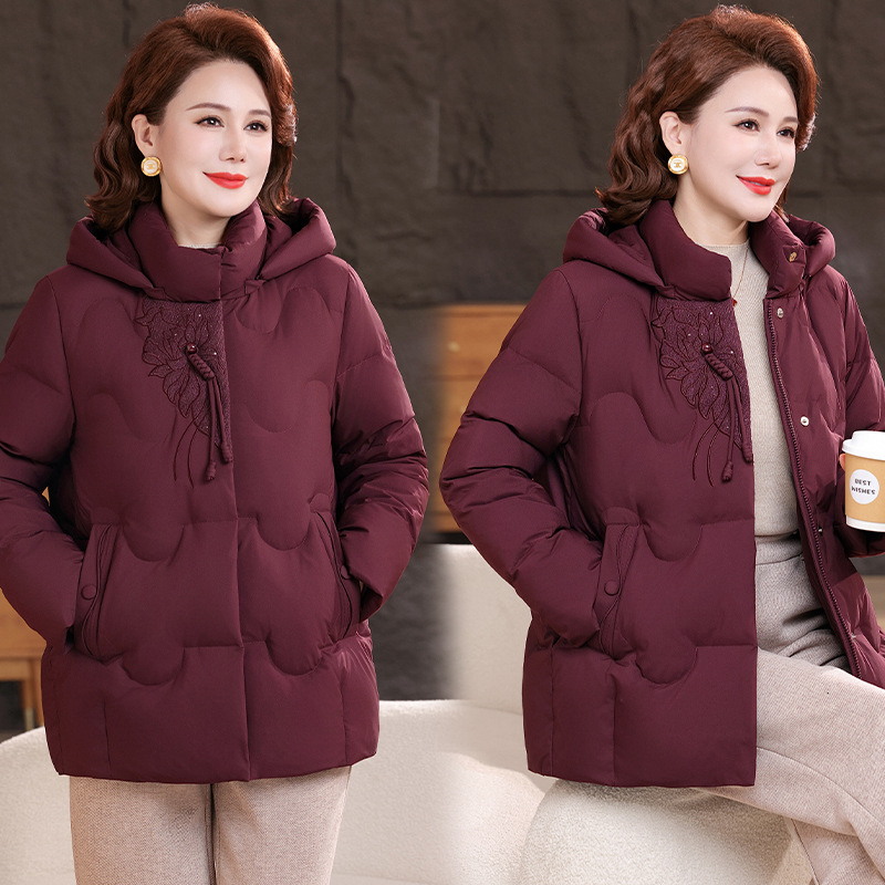 Winter Thickened down Jacket for Mothers in Their Zodiac Year, Warm Coat for Middle-Aged and Elderly Women, White Duck down Top