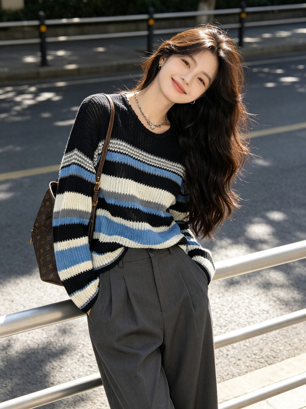 Korean-style loose-fitting sweater, wool blend top, autumn/winter knitwear 0910-148 Korean-style loose-fitting sweater, wool blend top, autumn/winter knitwear 0910-148
