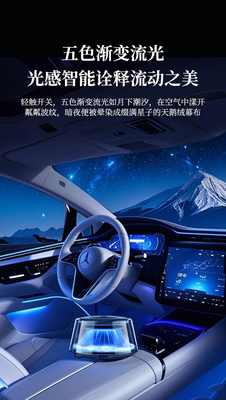 Carefully Selected Car Fragrance with Five-Color Gradient, Smart Light-Sensing, High-End Car Perfume, Car Air Freshener, Cross-Border