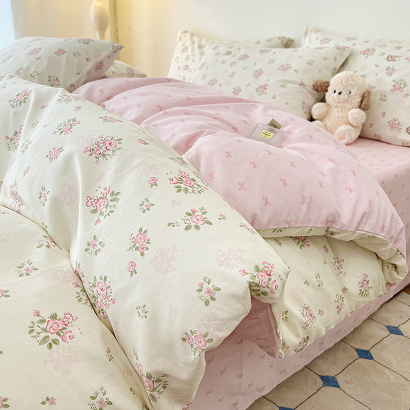 Cama de estilo pastoral de algodón de cuatro piezas de algodón puro invierno 2024 sábanas nuevas fundas de edredón sábana ropa de cama de dormitorio